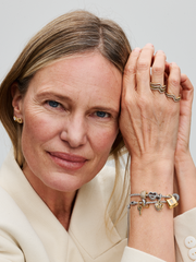 Lab-grown Diamond Engravable Mom Double Dangle Charm - 0.009 ct TW, Sterling silver, 14k gold plating