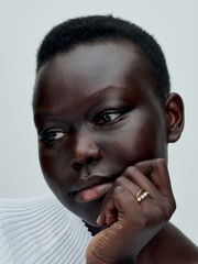 Treated Freshwater Cultured Pearl & Organically Shaped Double Band Ring - 14k gold plating