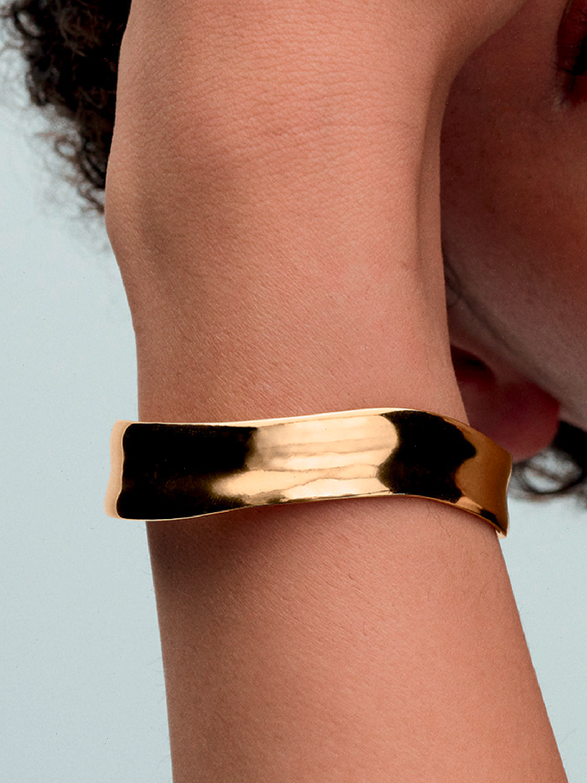 Organically Shaped Broad Open Bangle - 14k gold plating