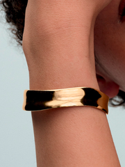 Organically Shaped Broad Open Bangle - 14k gold plating
