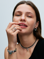 Opalescent Green Palm Tree Dangle Charm - Sterling silver