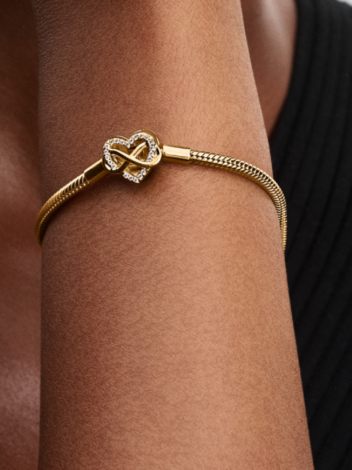 Sparkling Infinity Heart Clasp Snake Chain Bracelet - 14k gold plating