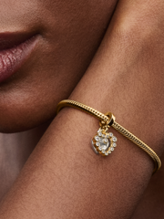 Sparkling Heart Double Dangle Charm - Sterling silver, 14k gold plating