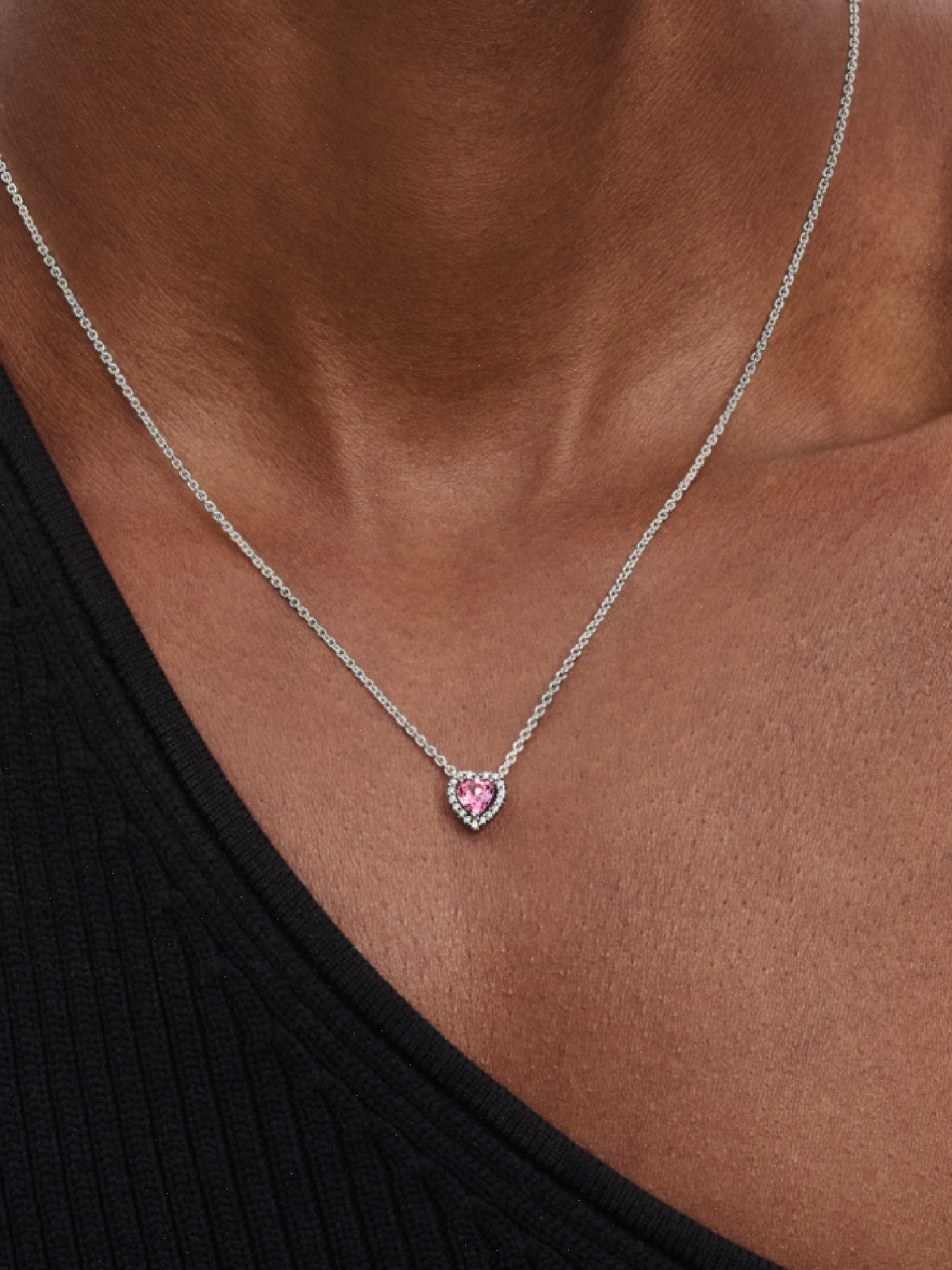Pink Elevated Heart Necklace - Sterling silver
