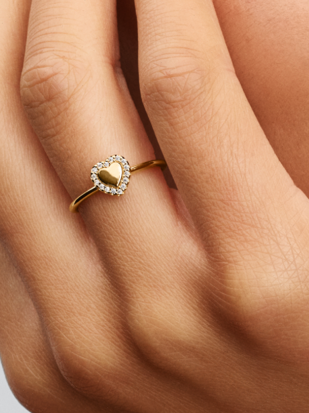 Engravable Heart Halo Ring - 14k gold plating