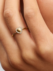 Engravable Heart Halo Ring - 14k gold plating