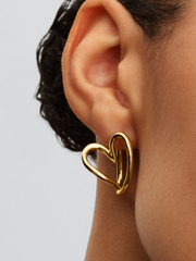 Organically Shaped Heart Hoop Earrings - 14k gold plating