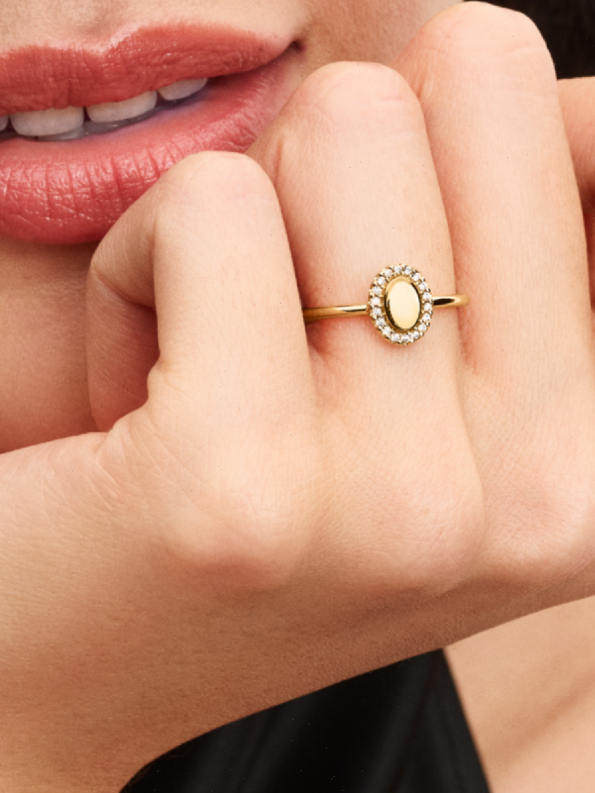 Engravable Oval Halo Ring - 14k gold plating