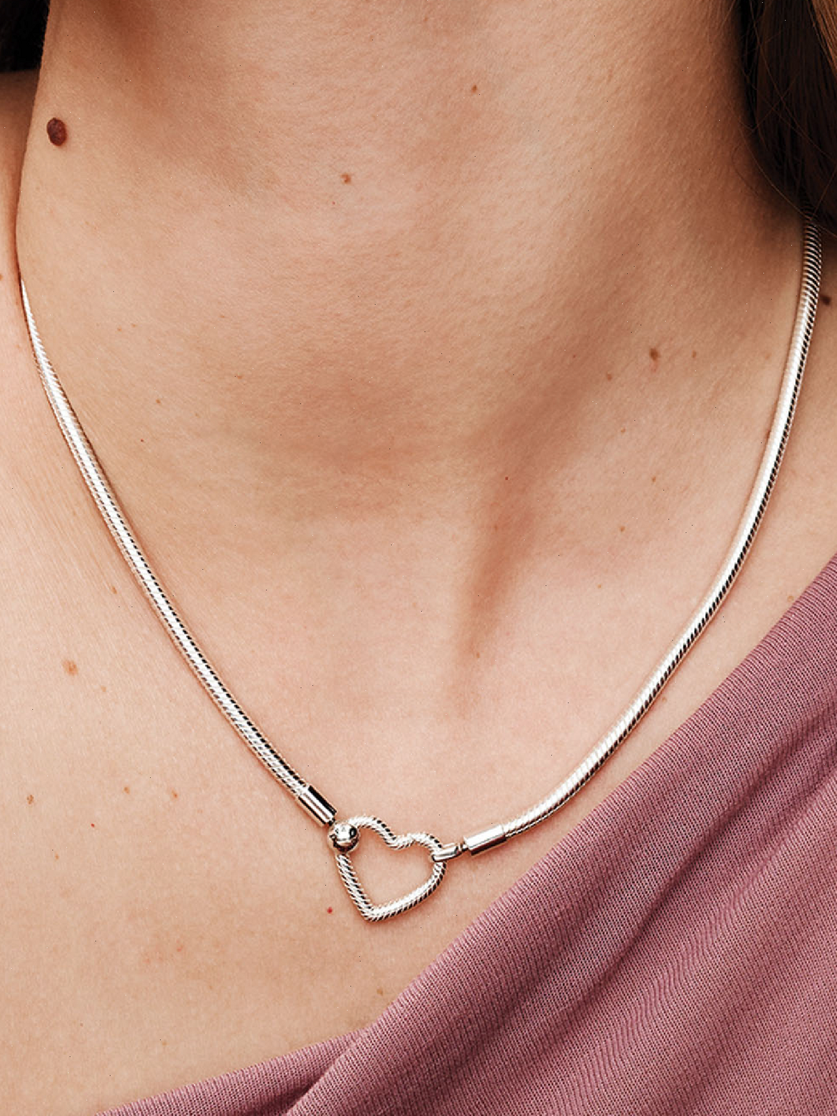 Heart Closure Snake Chain Necklace - Sterling silver