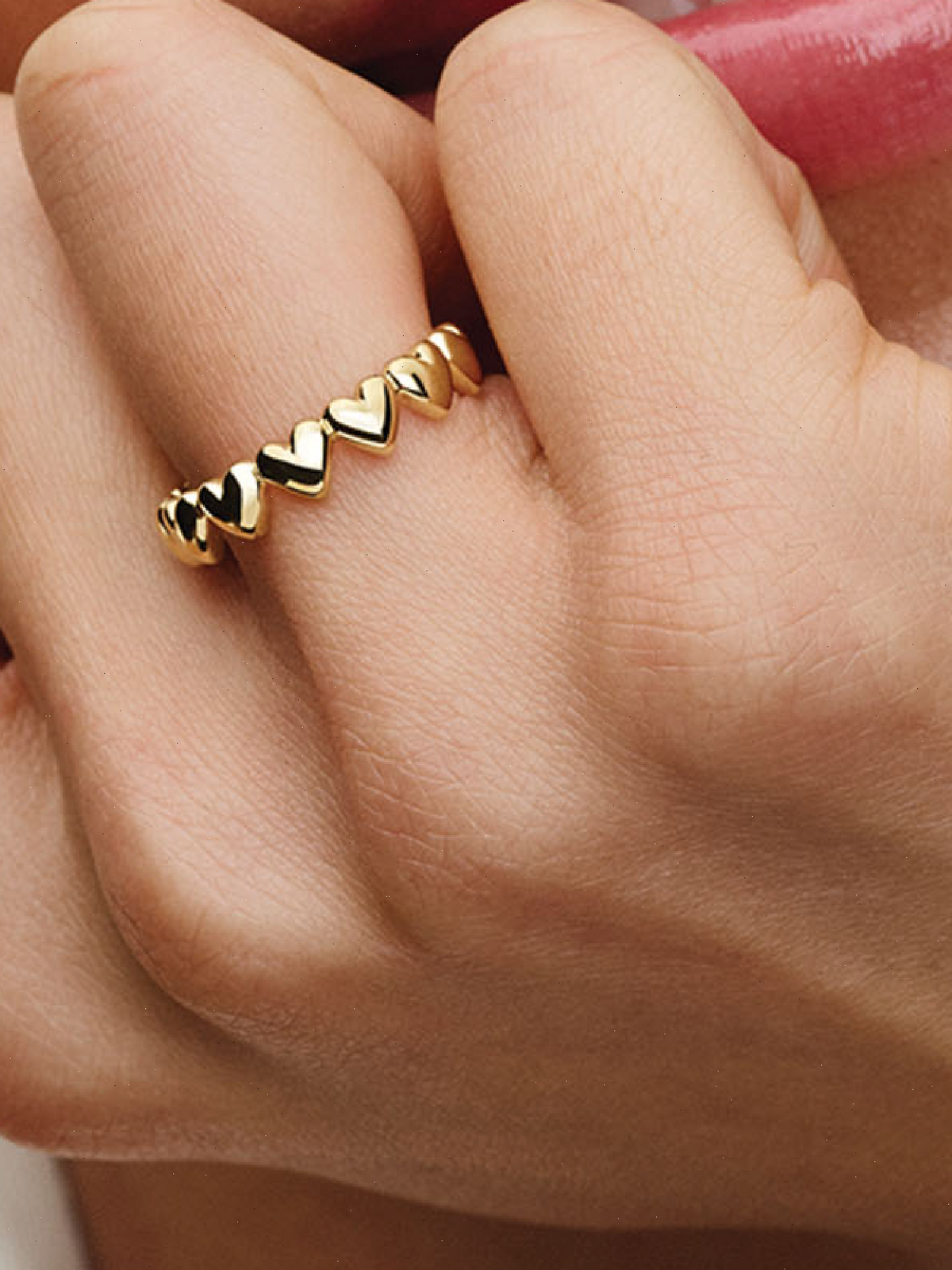 Row of Hearts Ring - 14k gold plating