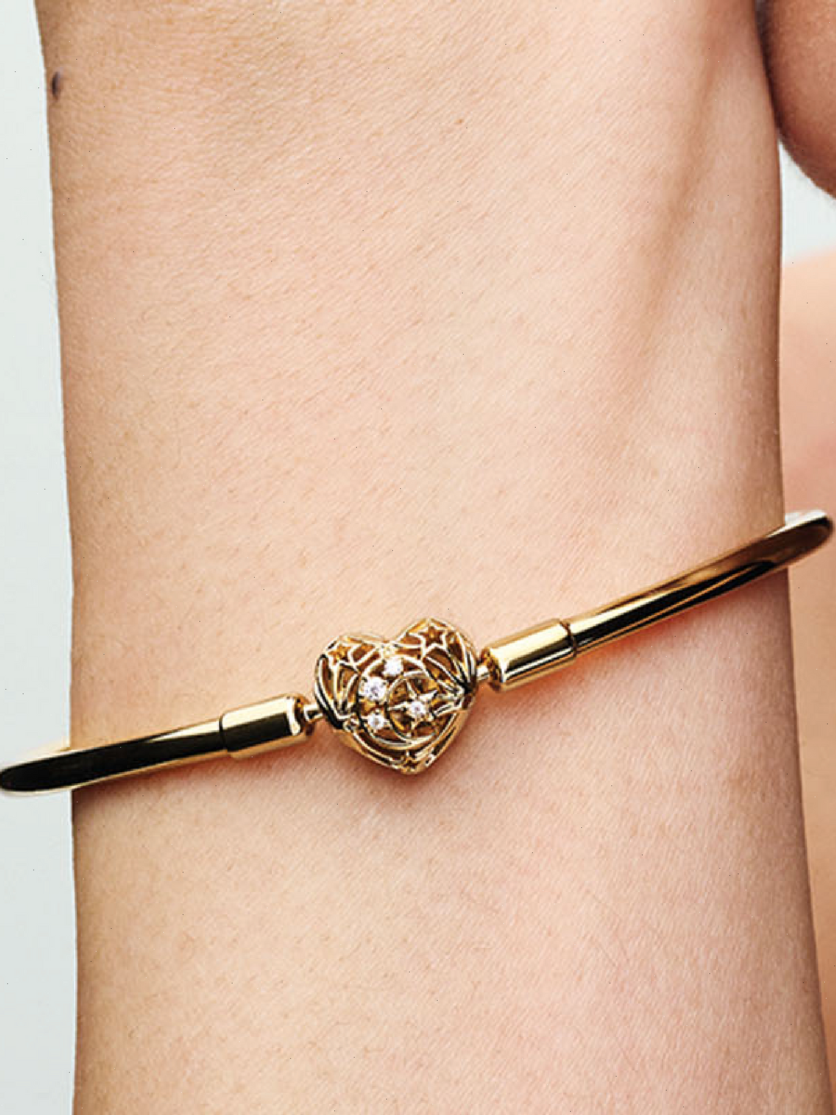 FINAL SALE - Celestial Heart Clasp Bangle - 14k gold plating