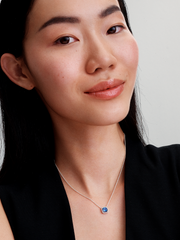 Sparkling Square Blue Halo Pendant Necklace - Sterling silver