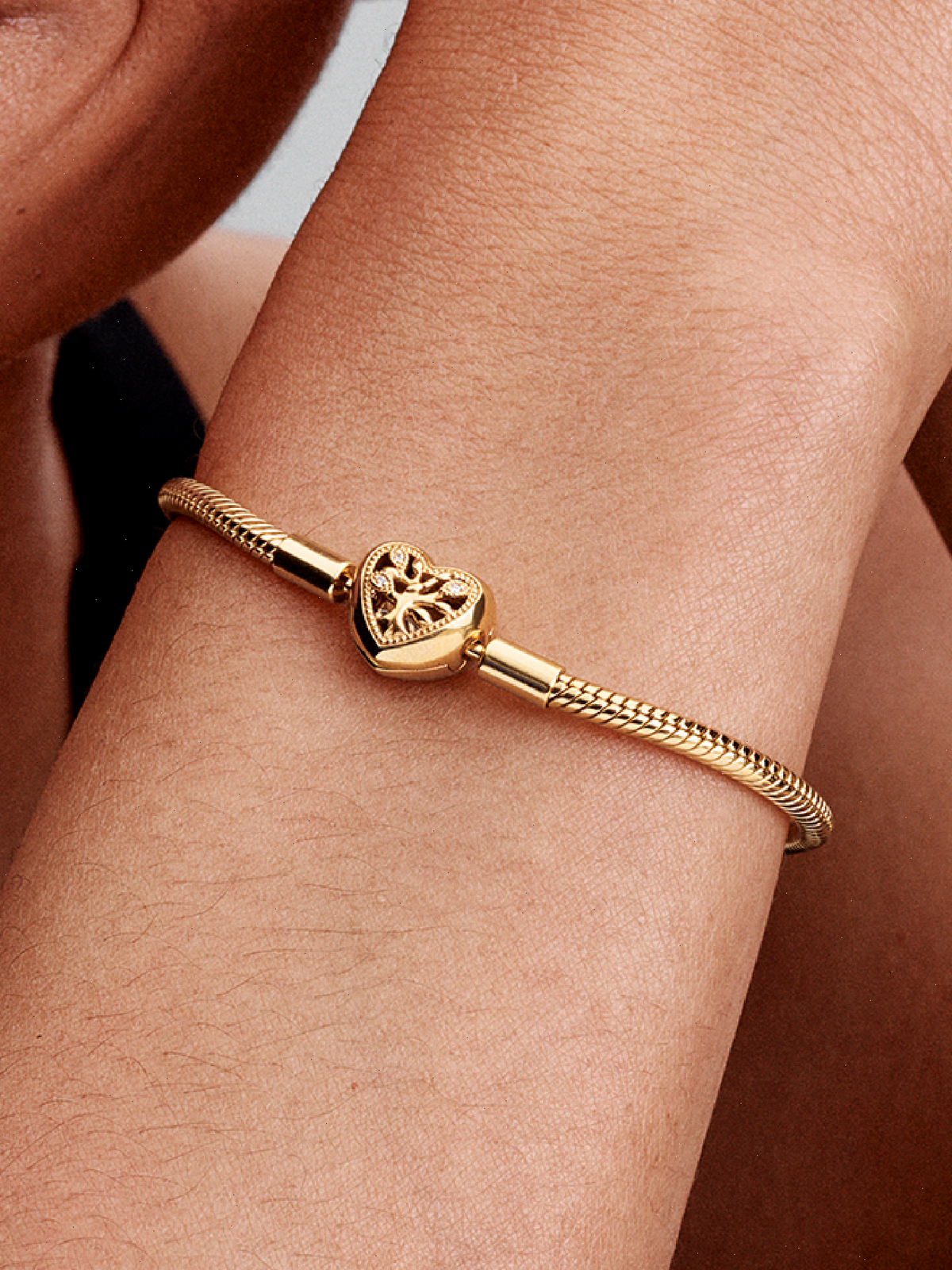 Family Tree Heart Clasp Snake Chain Bracelet - 14k gold plating