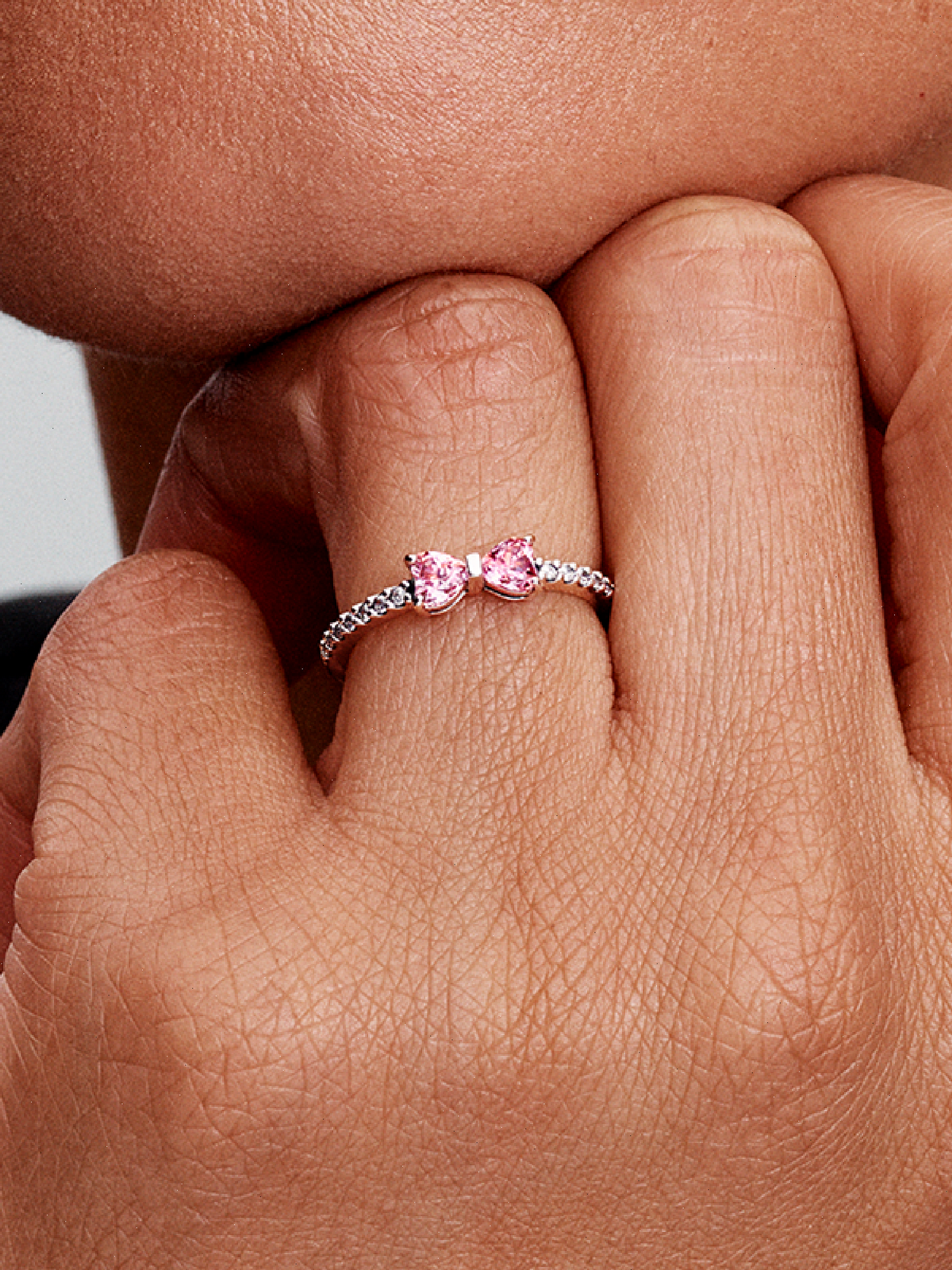 Sparkling Pink Bow Ring - Sterling silver