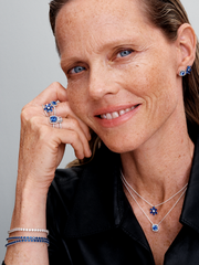 Sparkling Square Blue Halo Pendant Necklace - Sterling silver