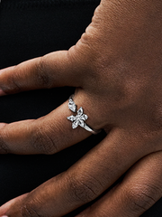 FINAL SALE - Sparkling Herbarium Cluster Open Ring - Sterling silver