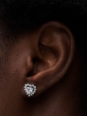 Sparkling Heart Halo Stud Earrings - Sterling silver