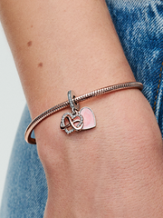 Sparkling Infinity Heart Dangle Charm - Sterling silver, 14k rose gold plating