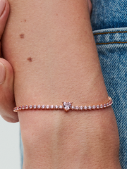 Sparkling Heart Tennis Bracelet - 14k rose gold plating