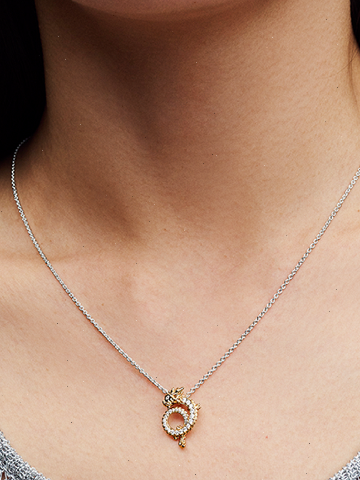 FINAL SALE - Dragon Collier Necklace - Sterling silver, 14k gold plating