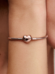 Pandora Moments Heart Clasp Snake Chain Bracelet - 14k rose gold plating