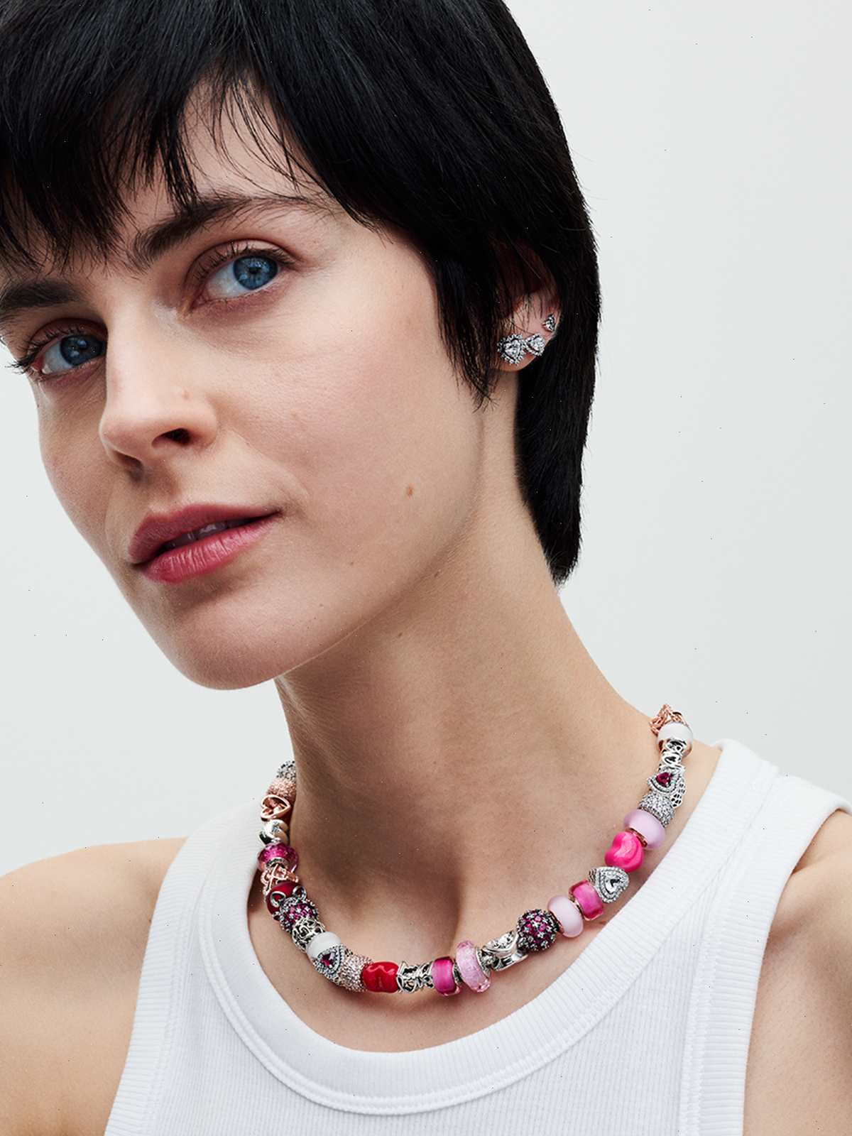 FINAL SALE - Sparkling Pavé Round Pink Charm - Sterling silver